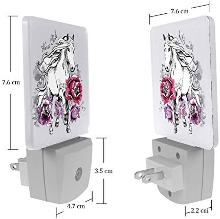 2 pacote de pacote Night Light Light Auto/On/Off Switch, executando o cavalo branco e a peônia rosa, flores de tulipa violeta