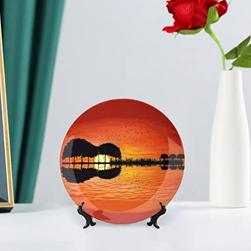Guitar Island Sunset Placas decorativas redondas pratos de cerâmica com exibição para decoração de casamento em casa
