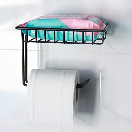Por cima do tanque Toliet Paper Suport com prateleira de telefone, suporte para o banheiro de papel higiênico preto fosco, montagem