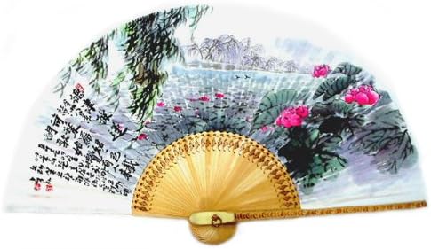Antique viva pintada à mão Dobragem lotus Flower Pond Summer Summer Painting coreano Mulberry Rice Paper White Paper Bamboo Art Fan