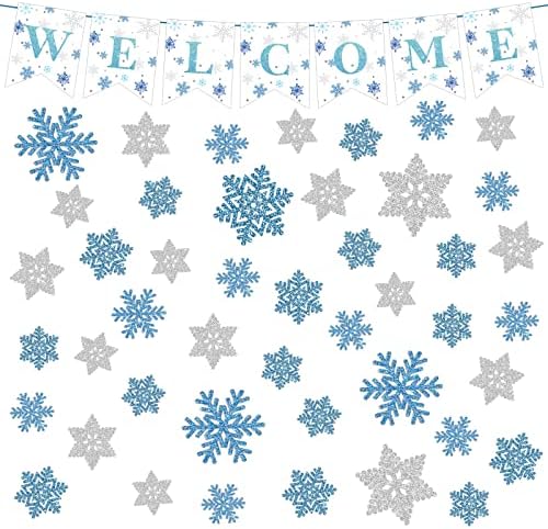 67 PCs Inverno Snowflake bem -vindo a aula Boletim Decoração do Boletim Decoração do Inverno Maravilhoso Bem -vindo de volta à escola Decoração de sala de aula da sala de aula Cutos de flocos de neve para quadros escolares Decoração de parede