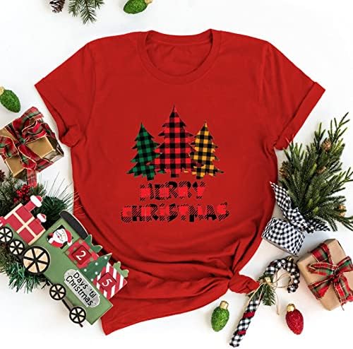 Camisetas de Natal camisetas de tamanho grande impressão feminina de Natal O-pescoço curto blusa de manga curta camisetas camisetas engraçadas camisas de ginástica