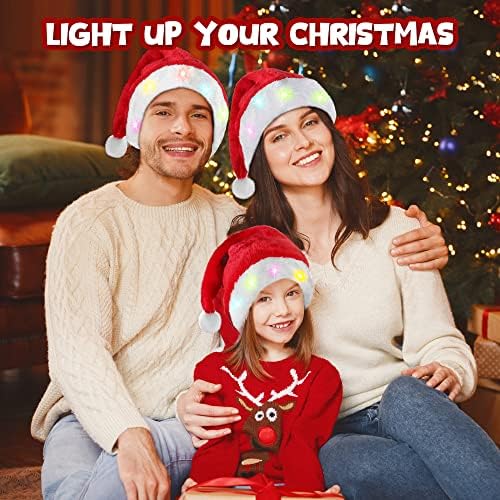 Tgosomt Papai Noel, iluminar o chapéu de Natal, chapéu de Papai Noel com luzes LED, chapéu de Papai Noel para adultos e crianças