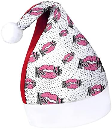 Beije -me lantejoulas chapéus de natal santa natal chapéu para adultos Fantas de festa de Natal Merry