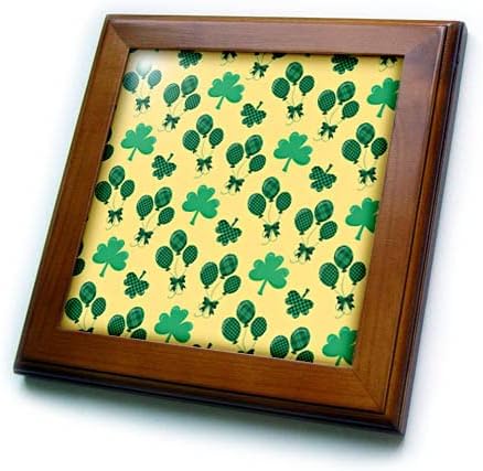 Balões xadrez verdes de 3drose e padrão de trevo de quatro folhas - azulejos emoldurados