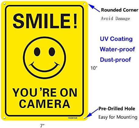 2pcs Smile seu sinal de câmera Signo reflexivo Sinais de vigilância de vídeo de 10x7 polegadas de alumínio