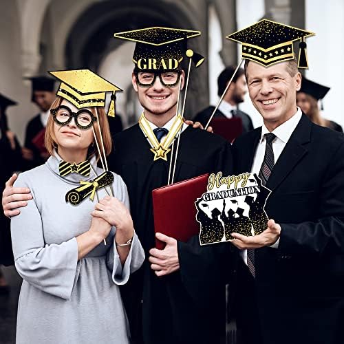 25 PCS Photo Booth Props 2023 - Foto de graduação em preto e dourado Adeços de formatura Decorações da festa 2023 | Propções de graduação 2023 Pesseptionhoot | Photo Booth Props Decorações de graduação