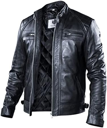 Jaqueta de Motocicleta de Couro TLC Homens - Casaco de couro real preto para homens em tamanhos de xxs a 3xl - jaqueta de couro de pele de cordeiro