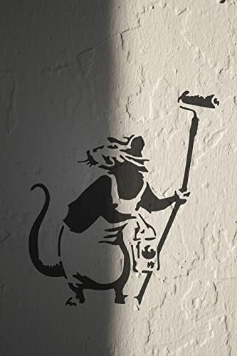 Banksy Rat Painter Stêncil para pintura - Laser Cut reutilizável 14mil Mylar Stencil - Modelo de pintura de arte de parede Desenho de artesanato para piso, parede, estênceis de corte a laser