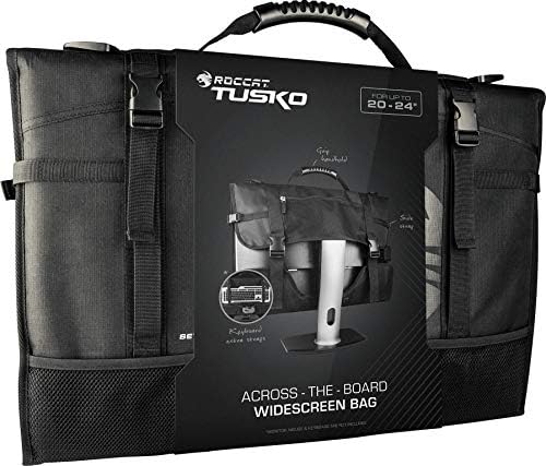 Roccat tusko lowing saco de tela plana/widescreen, caixa do computador para PC, estojo de transporte de monitor para proteger e transportar, bolsa de jogos de transportadora de viagens com tiras, preto, 24 polegadas