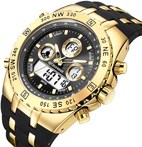 Golden Hour Luxury Military Sports Men's Watches Grande Face Big Face 3Atm impermeável, cronômetro, data e data, alarme,