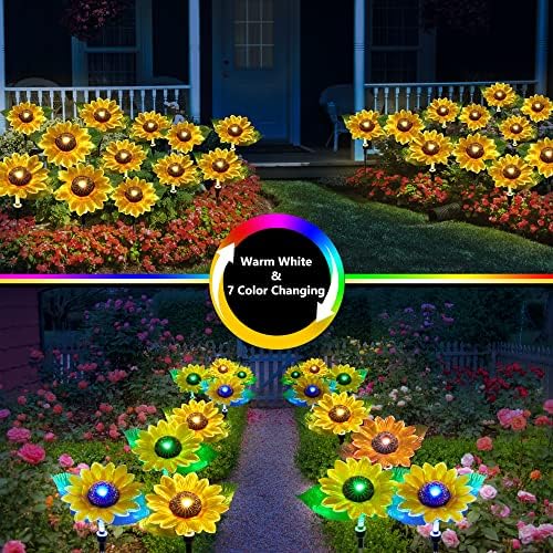 Luzes solares do jardim solar Lyhope, solar luzes de girassol, decoração de jardim, 4 PCs que trocam luzes de flores, presentes para