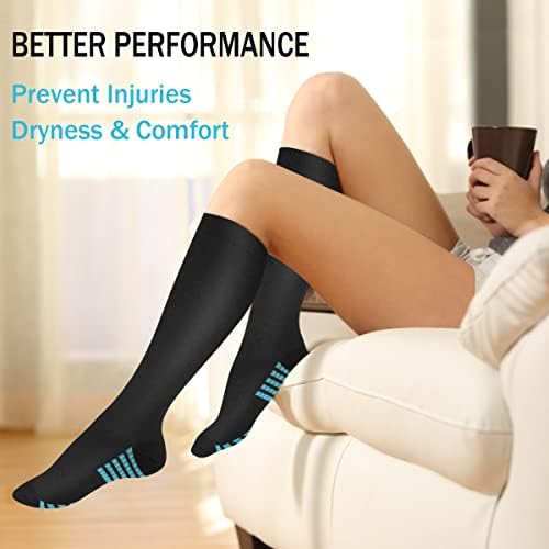 6 pares de meias de compressão para mulheres e homens circulação 20-30mmHg é o melhor apoio para a corrida, enfermagem e esportes