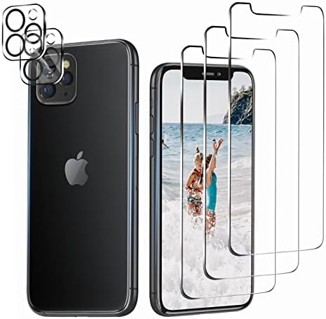 Caixa Oribox Compatível com o Protetor de Caso Pro e Vidro do iPhone 11 para iPhone 11 Pro, 3 pacotes anti-arranhão HD Protetor de tela de vidro temperado com 2 pacotes de lentes de câmera Protetor, Limpo