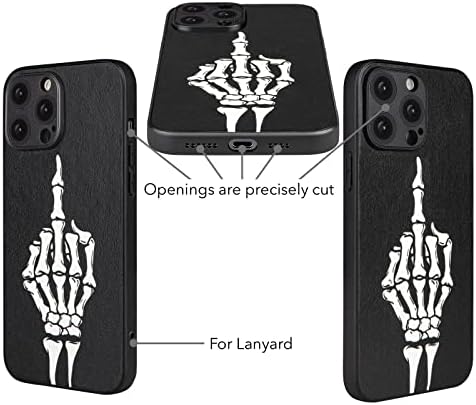 X Spirit Middle Finger Case para iPhone 14 Pro Max, Cool Skull Goth Goth Gothic Emo Skeleton Design, brilho no escuro