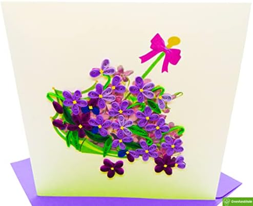 Cesta de violetas, cartão quilled, cartão de quilling 3D - Feito artesanal dedicado exclusivo, cartão de saúde para aniversário,
