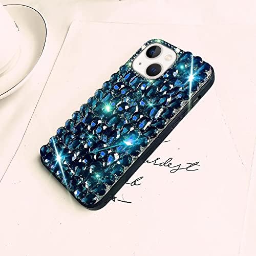 Walaivgne para iPhone 13 capa para mulheres, capa de telefone de luxo muito brilhante com brilho de brilho 3D brilho de cristal de diamante de diamante ， Tampa de para -choques macios para meninas femininas （azul）