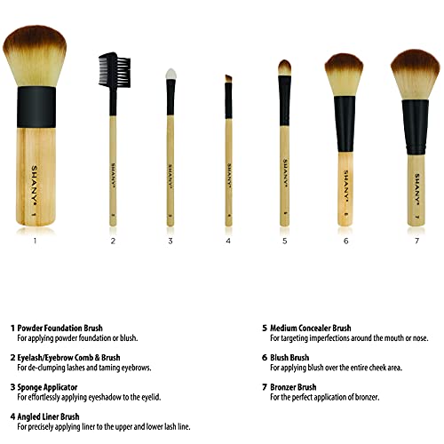 Brush de maquiagem Shany Bamboo - pincéis veganos com cabelos sintéticos e algodão sintéticos premium - 7pc