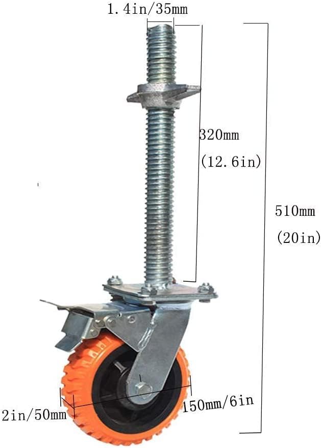 Lançador giratório de poliuretano de rodízio Nianxinn com freios Caster de andaimes móveis de 6 polegadas, rodízios pesados