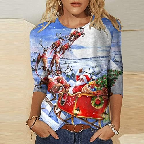 Papai Noel Sweatshirt de Natal para Mulheres Impressão Funnamente Recosiva de Rena 3/4 Tamas de Camisetas T Camisetas
