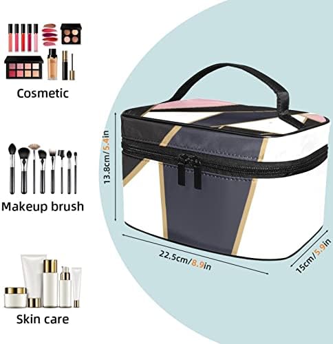 Bolsa de maquiagem de viagem, bolsa de cosmética Caso organizador, para mulheres de produtos de higiene pessoal, pincéis, padrão geométrico preto rosa moderno