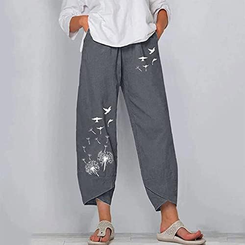 Calça de linho de algodão Mulheres calças de verão casuais com bolsos de cintura alta calça de praia confortável