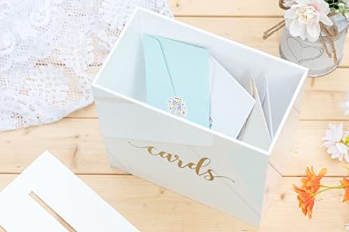 Caixa de cartão de casamento de acrílico branco uniqooo com estampa de ouro, grande 10x10x5,5 polegada | Recepções de casamento desejando bem caixa de dinheiro, aniversários, caixa de memória