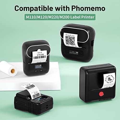 3-roll Phomemo M110 Rótulos transparentes originais 1,57 x1.18, preto em climagem, compatível com a impressora de etiqueta Phomemo M110/M120/M220/M200, etiqueta térmica auto-fins de fins multiuso, 320pcs/roll
