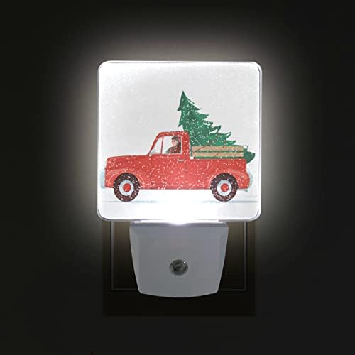 NAANLE Conjunto de 2 caminhão de Natal vermelho com abeto verde Tree Winter Snowflake Sensor Auto Led Dusk To Dawn Night Light Plug in Indoor for Adults