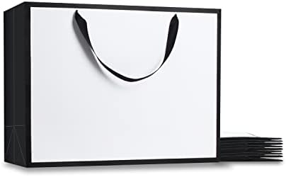 Bolsas de presente brancas e pretas, Yaceyace 10pcs 16 x6 x12 tamanho de papel de papel branco e preto de tamanho grande com alças de