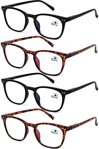 YOGO VISÃO 4 LEITURA DE LEITURA DE PACONES leitores nerds para homens homens anti -brilho UV Filtro leve óculos leves +4
