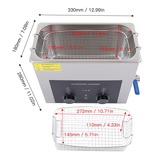 Máquina de limpeza mecânica 6.5l Limpador de jóias de aço inoxidável Limpador ultrassônico com cabo de alimentação