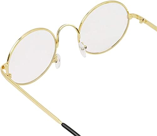 Óculos falsos redondos retro moldura anti-eye fadiga de espelho plano moldura de luz azul de bloqueio de luz, dourado útil e bom