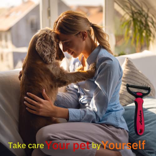 Anchor Pet Helfing Brush-dule Sided Schedding e Dematting Undercoat Rake pente para cães e gatos, sem mais derramamento
