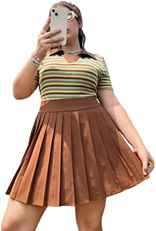 OyoAngeLan feminino plus size de cintura alta plissada saia uniforme