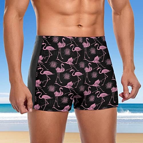 Pink Flamingo Men's Square Pergui Trunks Sport Boxer Terno de banho Summer praia de roupa de banho elástica breve