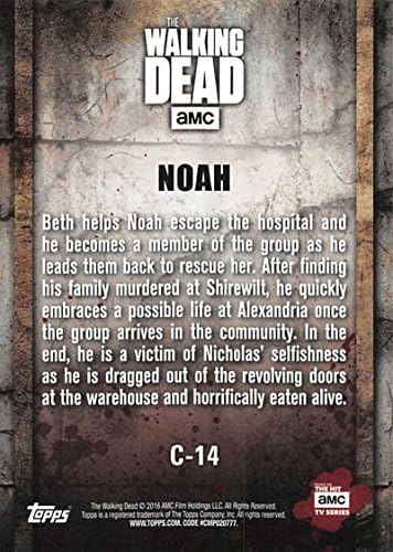 Topps Walking Dead Season 5 Perfis de personagem Cartão de negociação #C-14 Noah