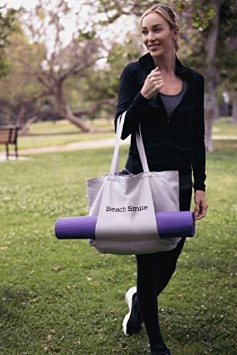 Smile de praia Yoga Pilates Mat Bag Canvas de algodão orgânico com bolso de bolso de bolso de transportador de tapa