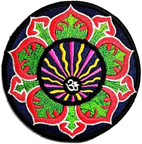 Kleenplus 3pcs. Lotus OM AUM Hinduísmo Mantra Yoga Ferro em Patches Estilo de moda Motivo Bordado Motif Aplique Decoração Emblema