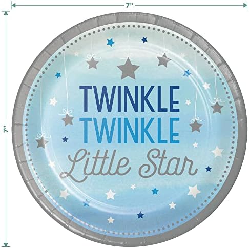 Twinkle Little Star Blue e prata Placas de sobremesa, guardanapos de almoço, xícaras, garfos, tampa da mesa e banner