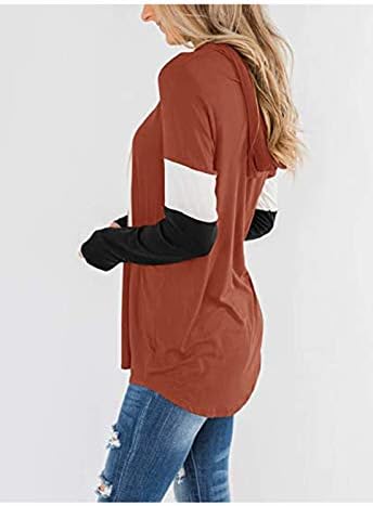 Sorto casual feminino Pullover com capuz de cordão colorido bloco de colorido Sweatshirt