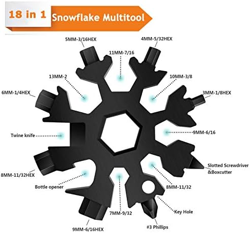 iyunbao snowflake multitool, 18 em 1 embalagem de presente de várias ferramentas de floco de neve com anel -chave, clipe