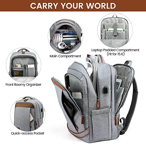 Backpack de laptop LoveVook Backpack de computador Grande mochila se encaixa na mochila Weekender Backpack, com carregamento USB de carregamento USB e manga de bagagem para homens, cinza