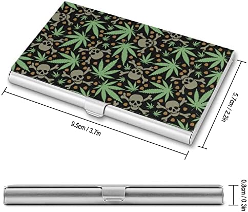 LEAFS de cannabis com crânios Titular de cartão de visita Slim Cartão de cartão de visita Caso de cartão de crédito