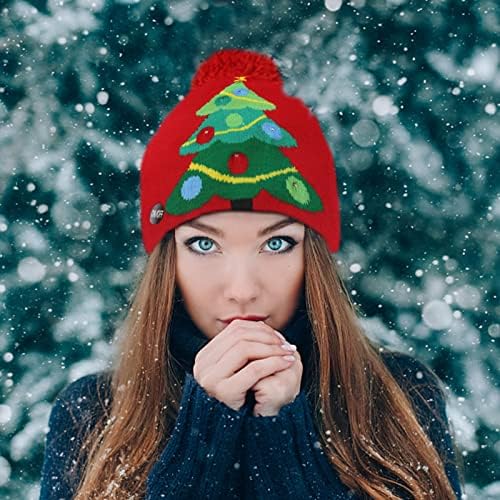 Chapéus de Natal de pompom de inverno iCodod com luzes coloridas de ledes coloridos árvores de Natal chapéu de malha