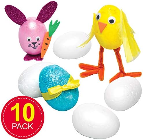Baker Ross-E233 ovos de poliestireno, prontos para pintar crianças para decorar e exibir este pacote de 10 cm, 7cm, branco de 10
