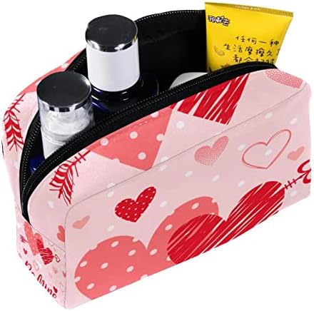 Saco de maquiagem pequena, organizador cosmético da bolsa com zíper para mulheres e meninas, bolinhas de coração rosa do Dia dos