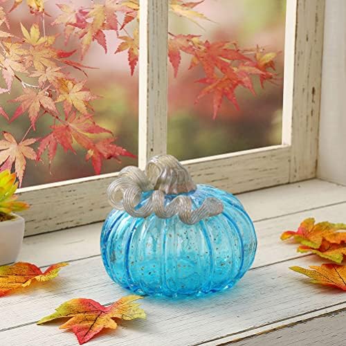 Glitzhome 5.12 Blue Handlown Glass Pumpkin Tabel Accent for Fall & Harvest Ação de Graças Decoração