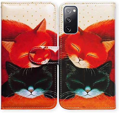 Caso BCOV Galaxy S20 Fe 5g, Cat Black Cat Red Leather Flip Caixa Carteira Tampa de carteira com suporte de cartas Kickstand para Samsung Galaxy S20 FE 5G / S20 Edição de fã
