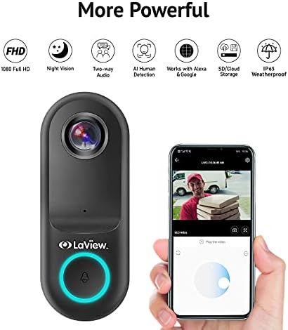 Câmeras de segurança LAVIEW Porta de vídeo ao ar livre, com pacote de câmeras de segurança em casa, incluem 32 GB de áudio bidirecional de cartão SD, visão noturna, Wi-Fi Home Indoor para Baby/Pet, Alexa, Serviço de Cloud dos EUA